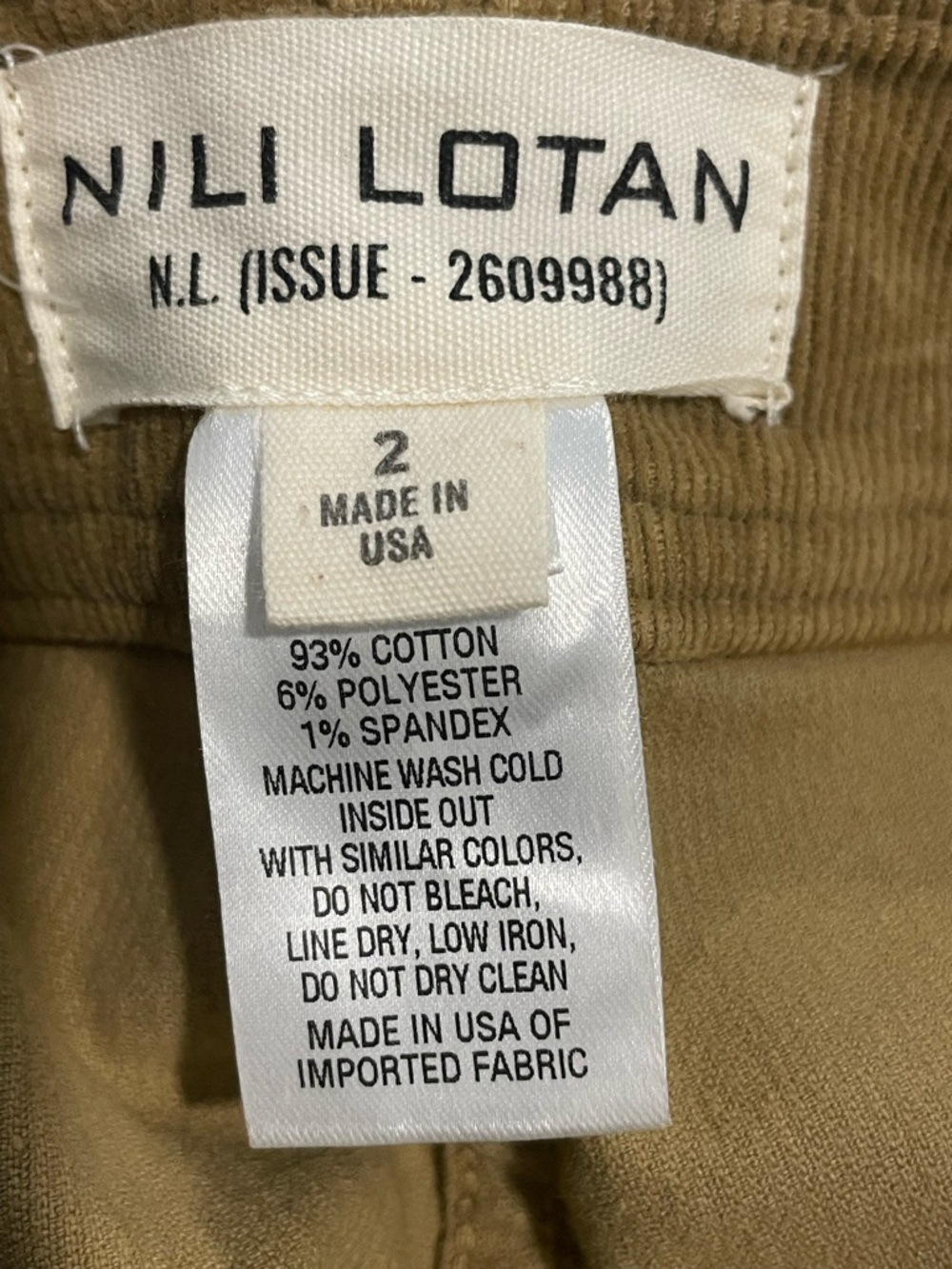NILI LOTAN Megan Mid Rise Wide Leg Corduroy pants in Tan Size 2 - Picture 9 of 10